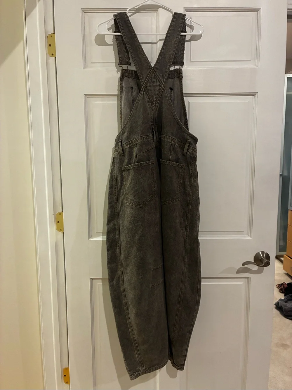 Women's Dark Gray Denim Overalls, Barrel leg